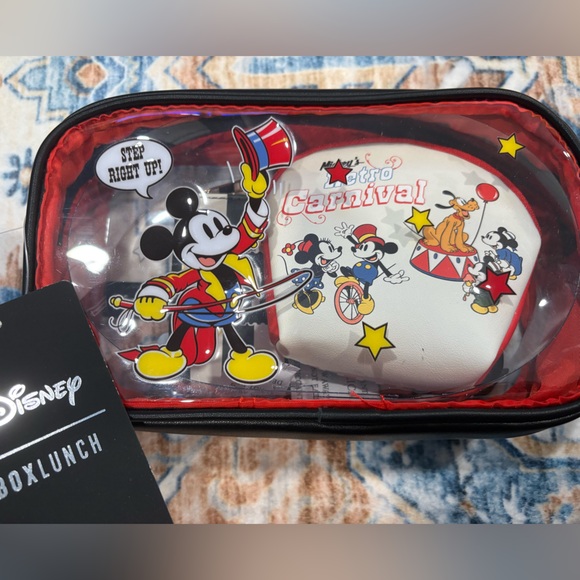 Disney BoxLunch Mickey Mouse Striped Cosmetic Bag - Black, White, Red - Picture 2 of 2